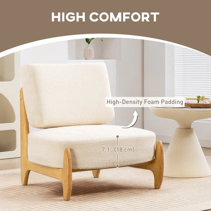Accent Chair, Rubber Wood Frame, Wide Seat, Modern Chenille, Thick Cushion, Cream White Accent Chairs at Gallery Canada