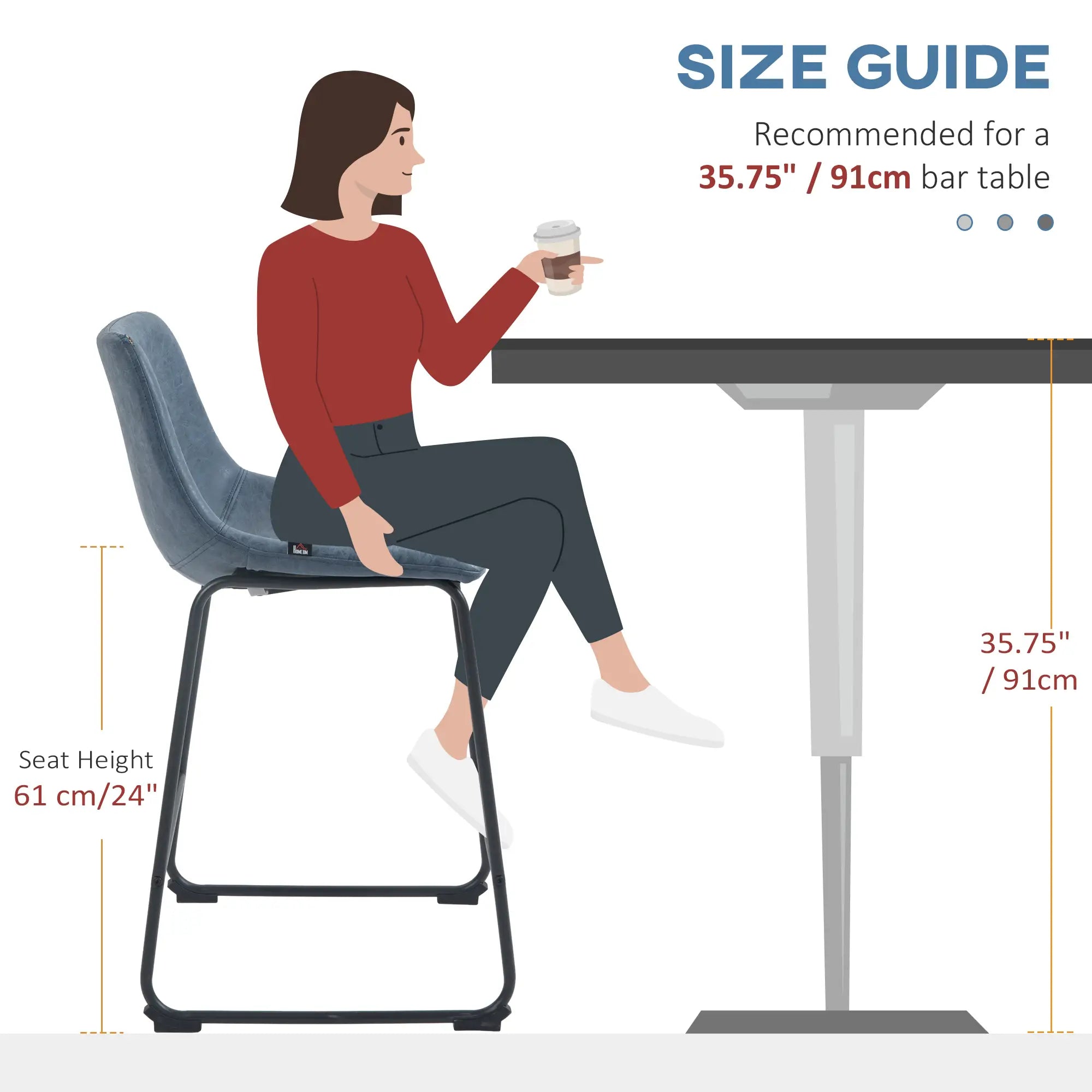 Vintage PU Leather Bar Stools, Set of 2, w/ Footrest, Blue Bar Stools at Gallery Canada