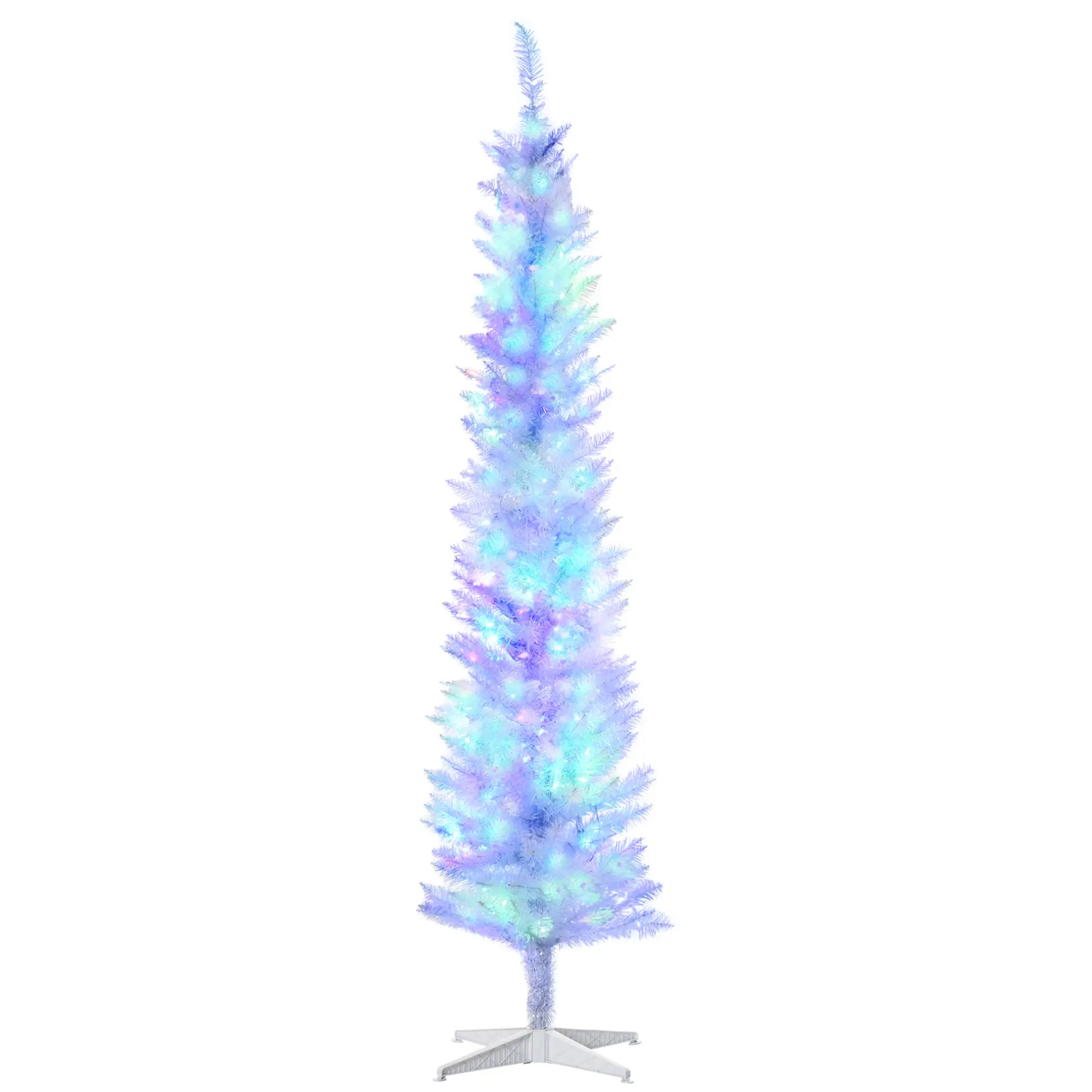 7' Pencil Artificial Christmas Tree, Colourful LED Lights, White Pencil Christmas Trees White at Gallery Canada