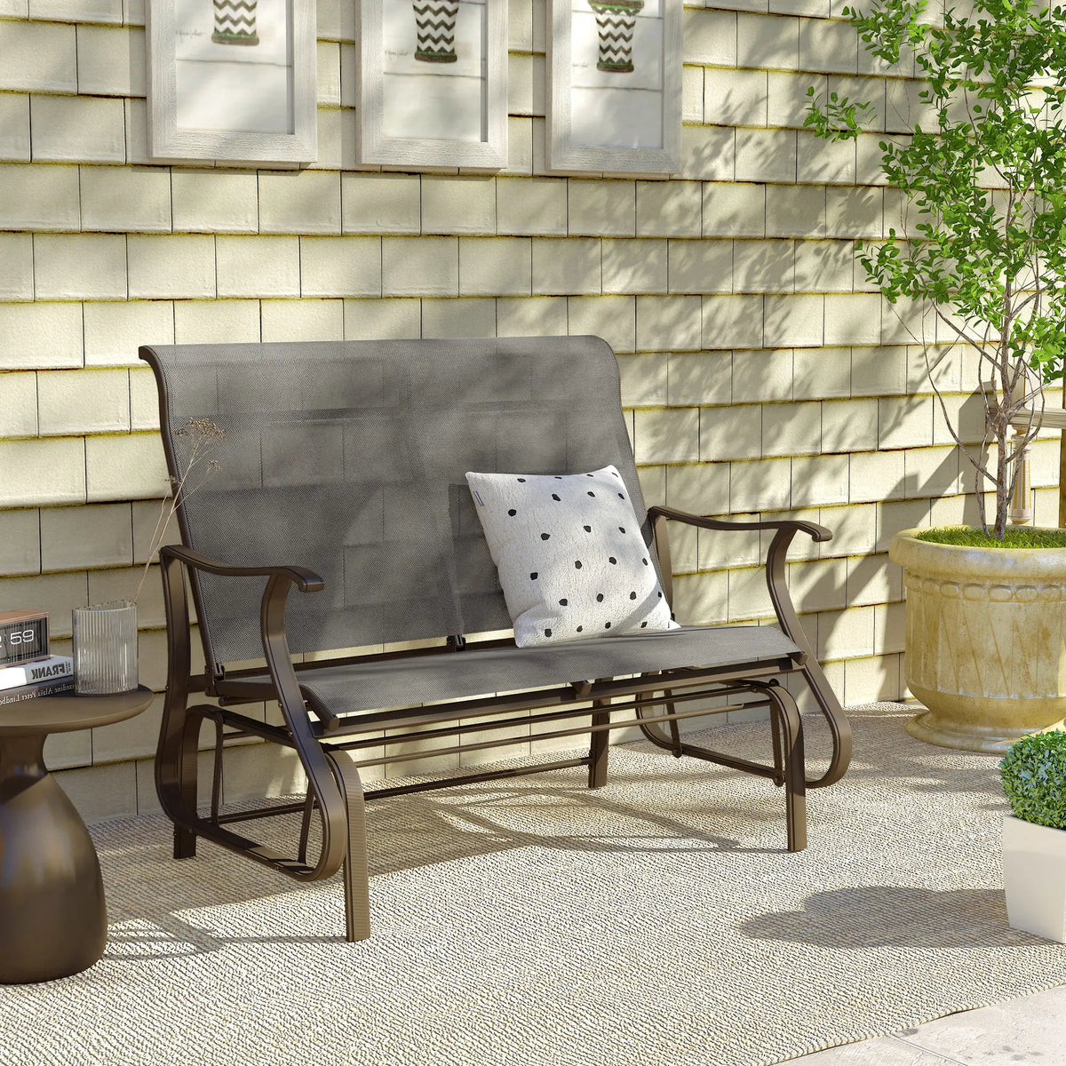 Double Gliding Chair, Patio Glider, Steel Frame, Light Grey