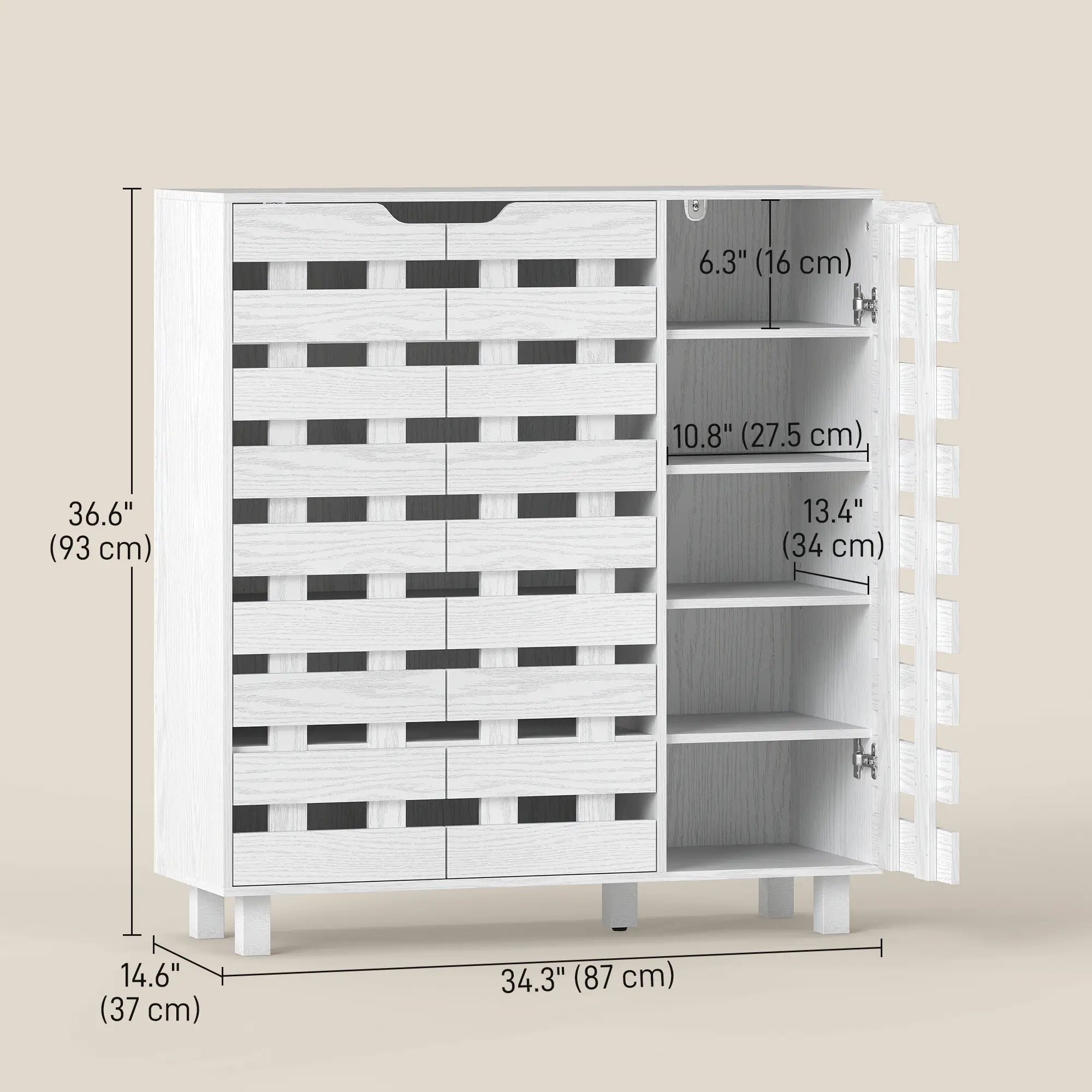 Shoe Cabinet, 21 Pair Storage with Hollowed-Out Doors, White Shoe Storage Cabinets & Racks at Gallery Canada