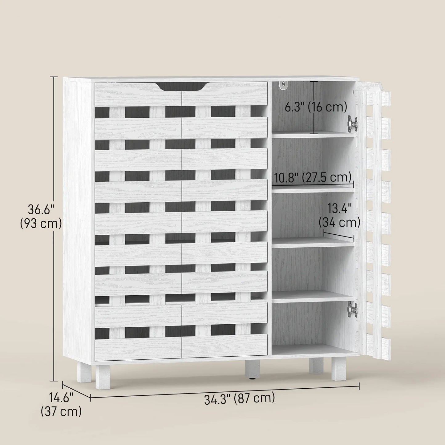 Shoe Cabinet, 21 Pair Storage with Hollowed-Out Doors, White Shoe Storage Cabinets & Racks at Gallery Canada