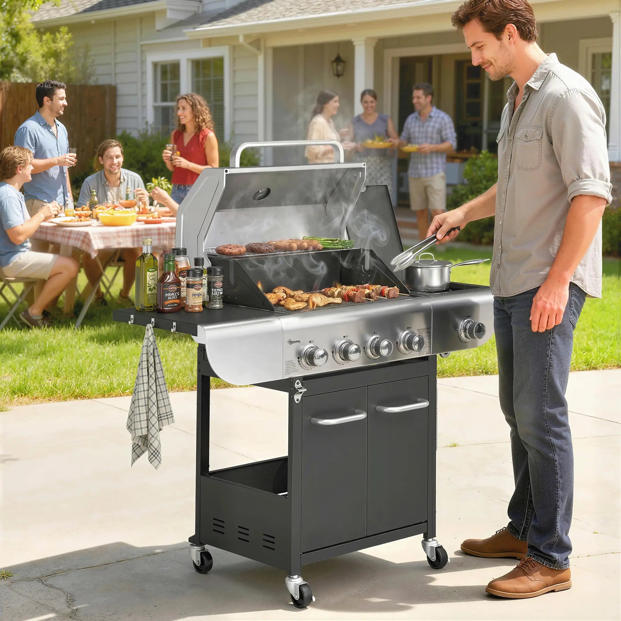 4 Burner Propane Gas Grill, 53,000 BTU, Cast Iron Grates, Wheels, Warming Rack Propane Gas Grills at Gallery Canada