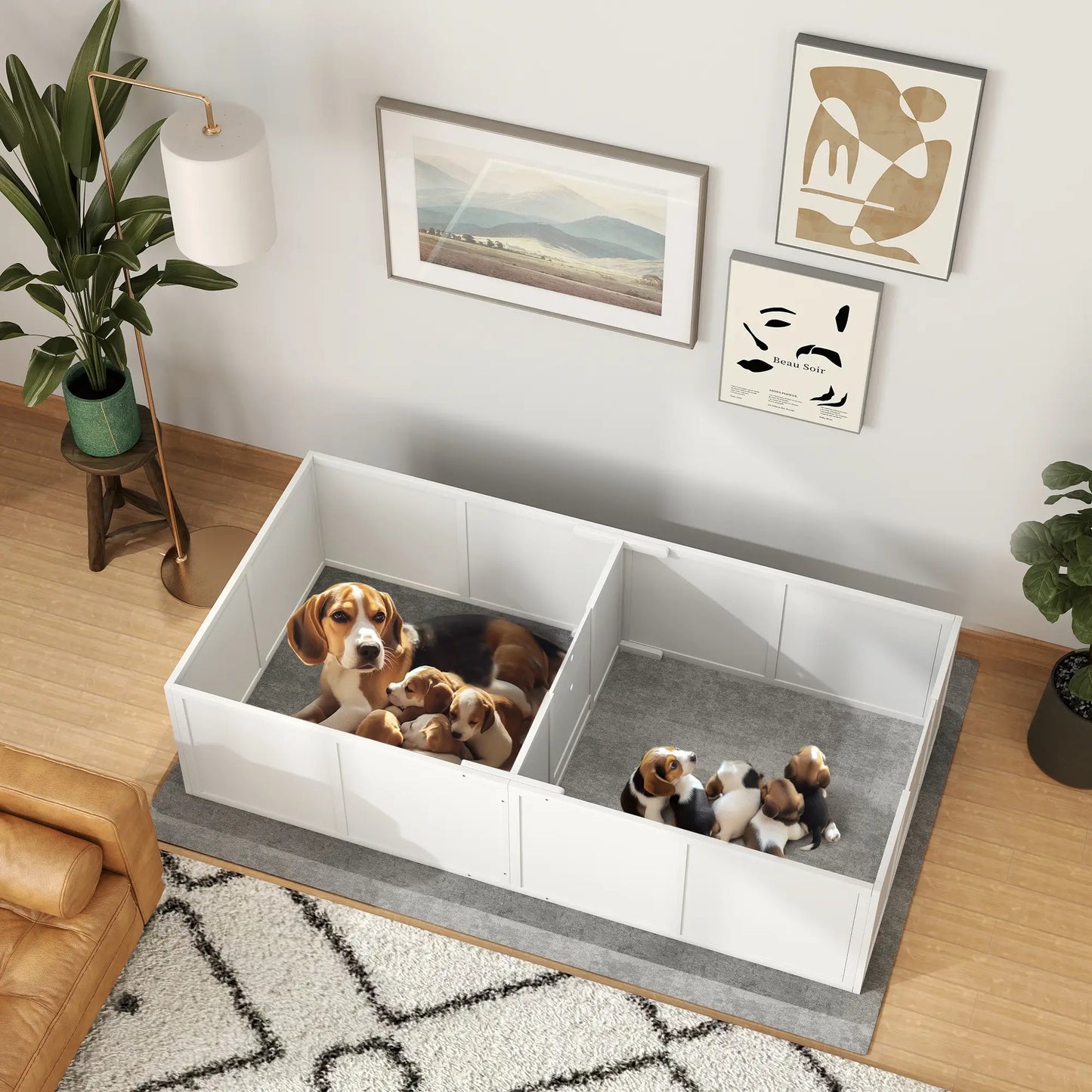 Adjustable Whelping Box for Dogs, 77" x 38", White Houses, Kennels & Pens at Gallery Canada