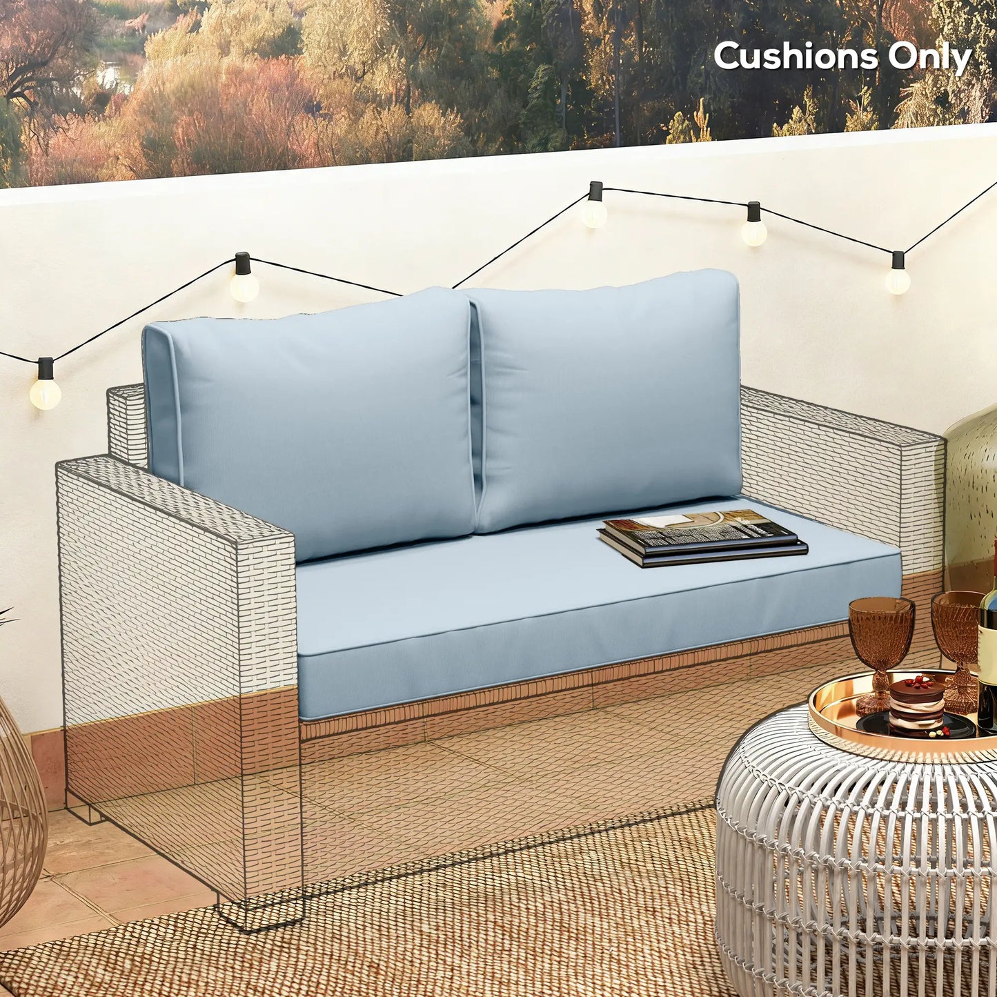 Outdoor Seat Cushions With Backrest, Loveseat Double Sofa, Light Blue Patio Chair Cushions at Gallery Canada