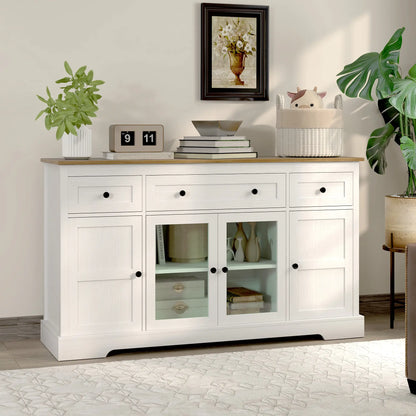 Sideboard Buffet Cabinet, Coffee Bar with Glass Doors, Adjustable Shelves, Distressed White, White Bar Cabinets at Gallery Canada