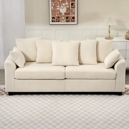 Corduroy Couch, 3 Seater Sofa, Modern with Curved Armrests, 8 Pillows, Beige 3-Seater Sofas at Gallery Canada