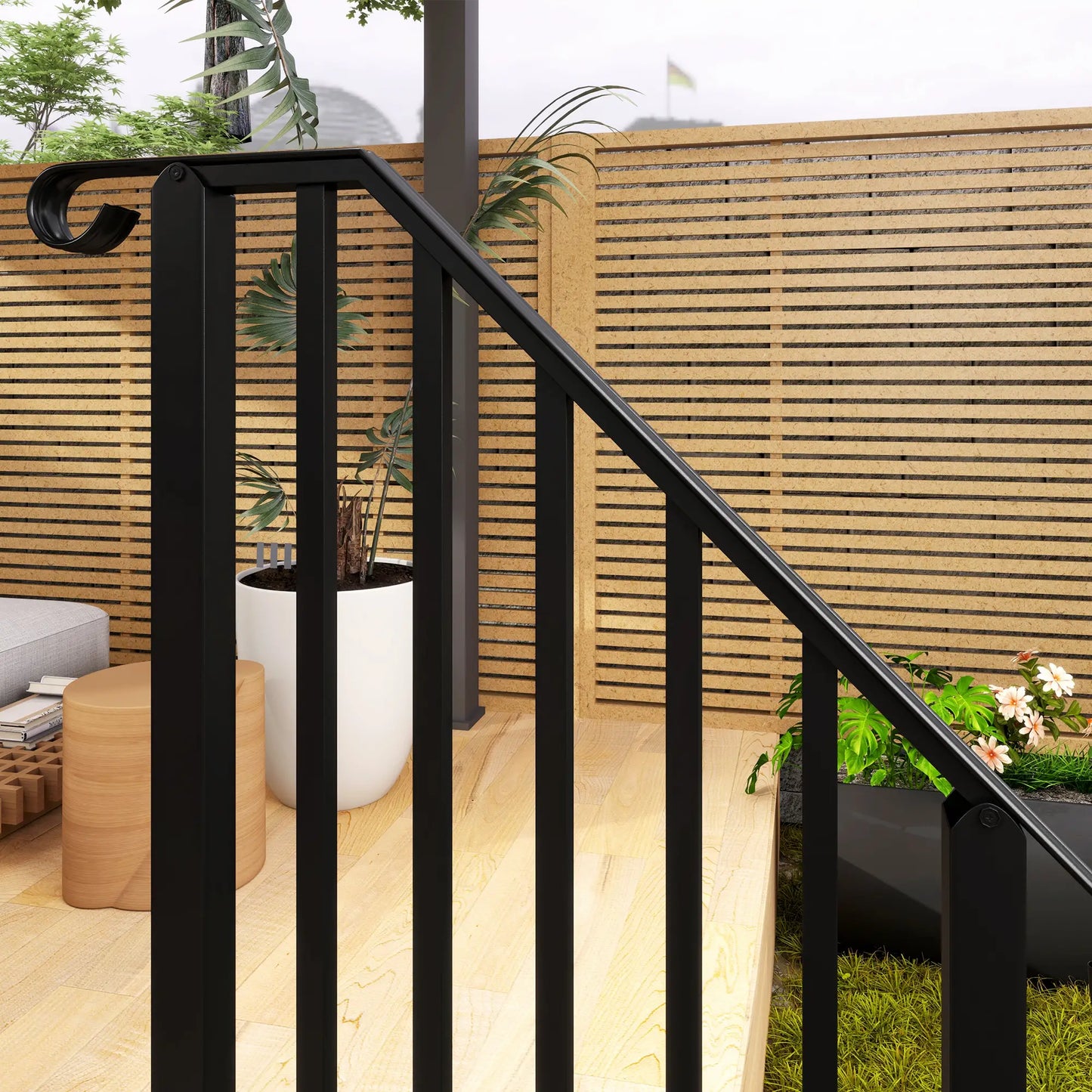 2-3 Step Handrails, Metal Outdoor Stair Railing, Black Garden Decor at Gallery Canada