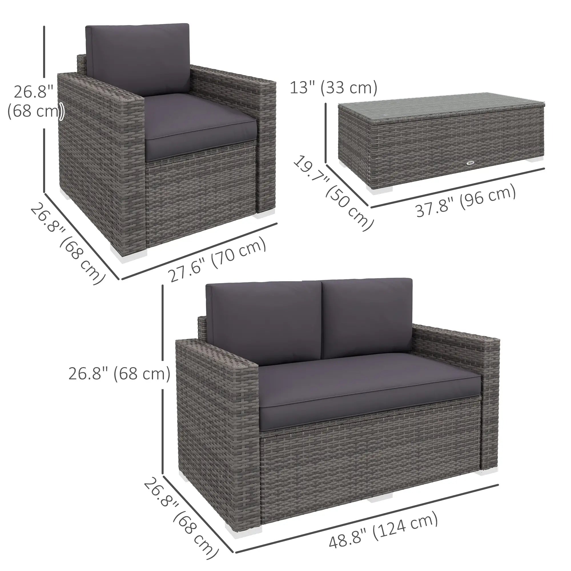 Outdoor Wicker Furniture Set, Loveseat and 2 Chairs, Grey Patio Furniture Sets at Gallery Canada