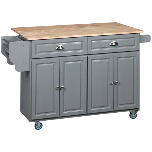 Kitchen Island with Storage, Drop Leaf, Rubber Wood Top, Adjustable Shelves, Grey Kitchen Islands & Kitchen Carts Grey at Gallery Canada