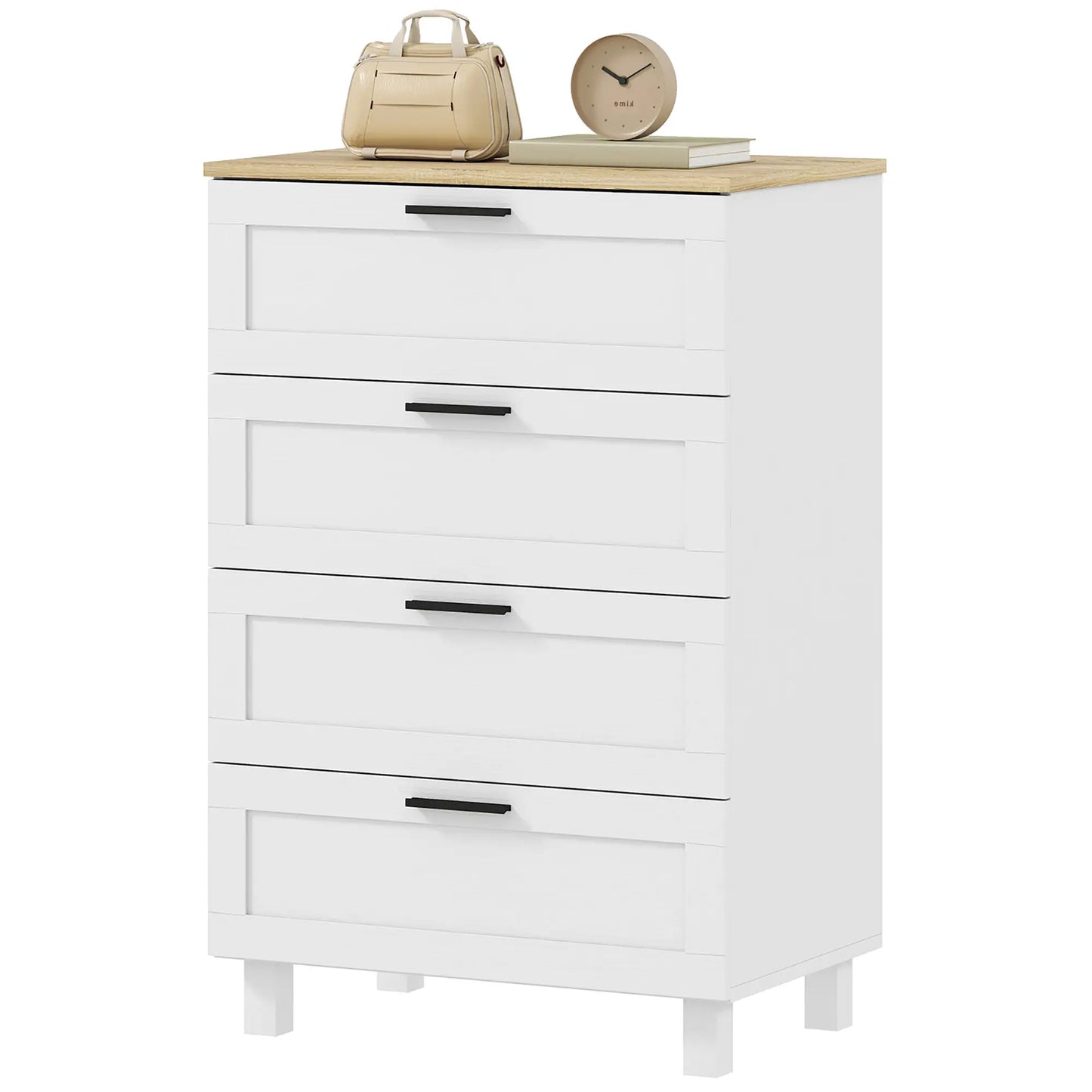 4 Drawer Dresser, Solid Wood Legs, White Storage Cabinets White, Natural Wood at Gallery Canada