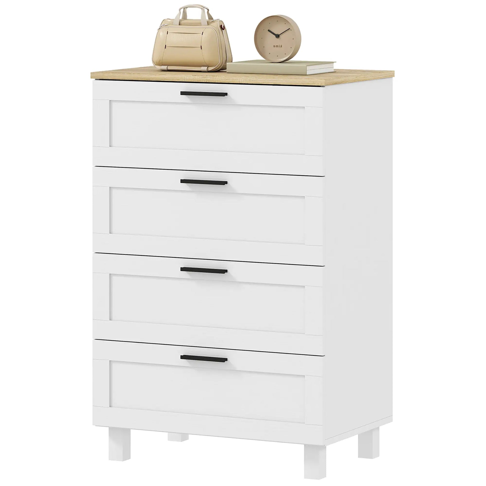 4 Drawer Dresser, Solid Wood Legs, White Storage Cabinets White, Natural Wood at Gallery Canada