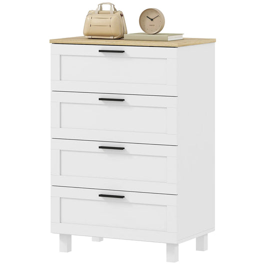 4 Drawer Dresser, Solid Wood Legs, White Storage Cabinets White, Natural Wood at Gallery Canada