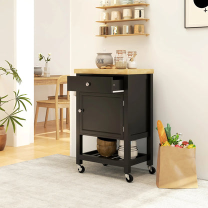 Rolling Kitchen Cart, Wood Top with Towel Rack, Drawer, Shelf, Black Kitchen Islands & Kitchen Carts at Gallery Canada