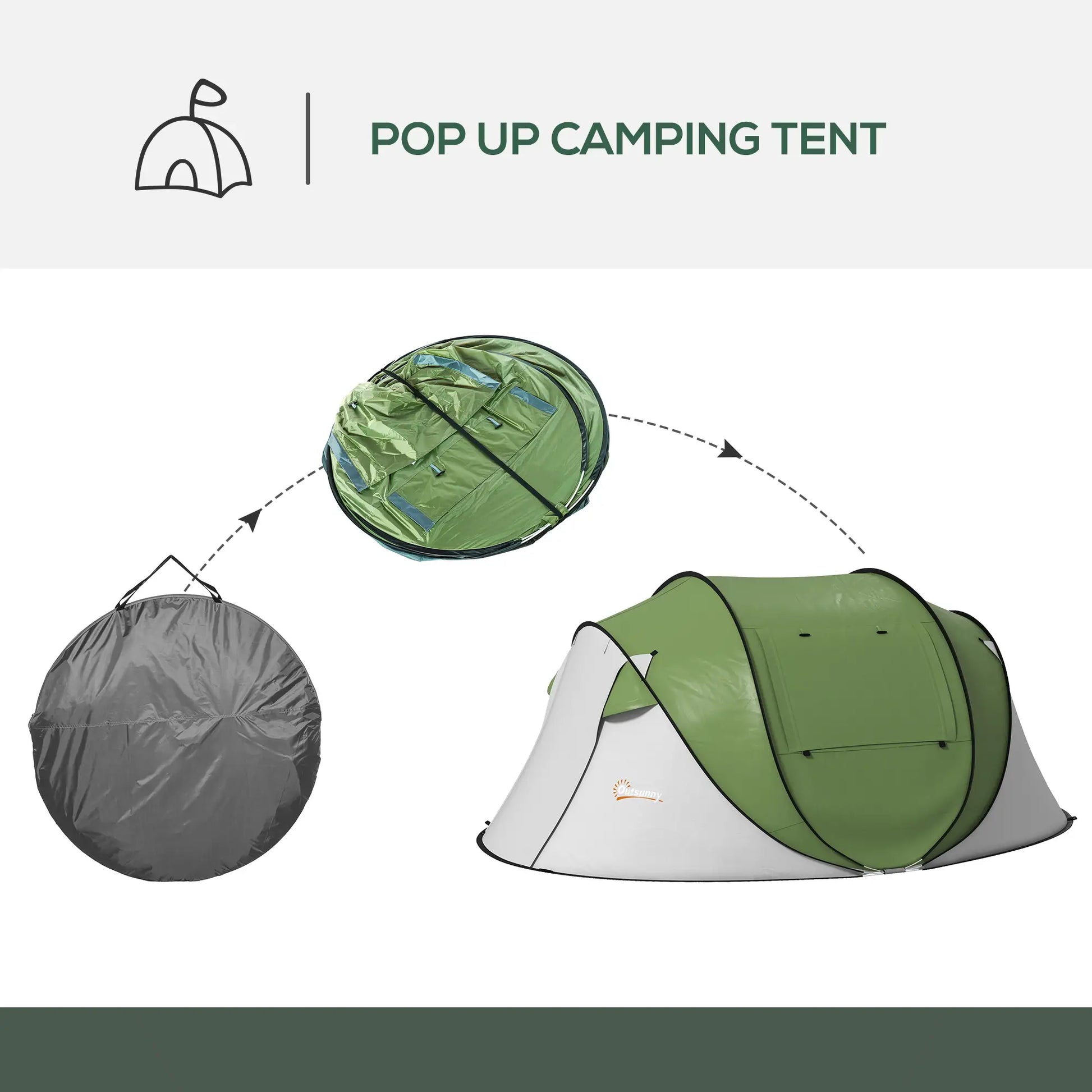 Pop Up Tent with Porch, 3000mm Waterproof, 2-3 Person, Green Camping Tents at Gallery Canada