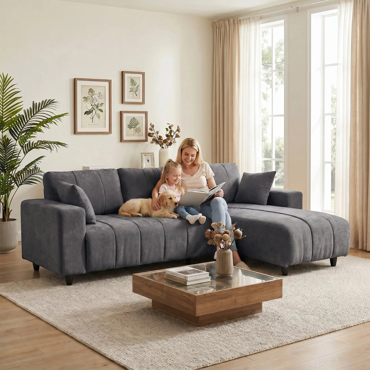 L-Shaped 3-Seater Sectional Sofa With Chaise, Spring Cushion, Grey L Shaped Couchs at Gallery Canada