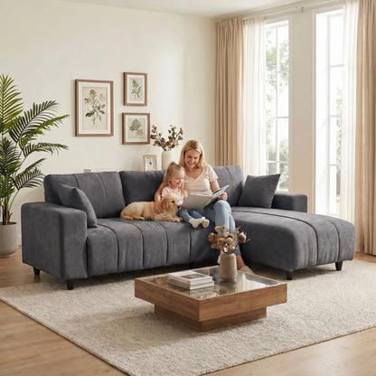 L-Shaped 3-Seater Sectional Sofa With Chaise, Spring Cushion, Grey L Shaped Couchs at Gallery Canada