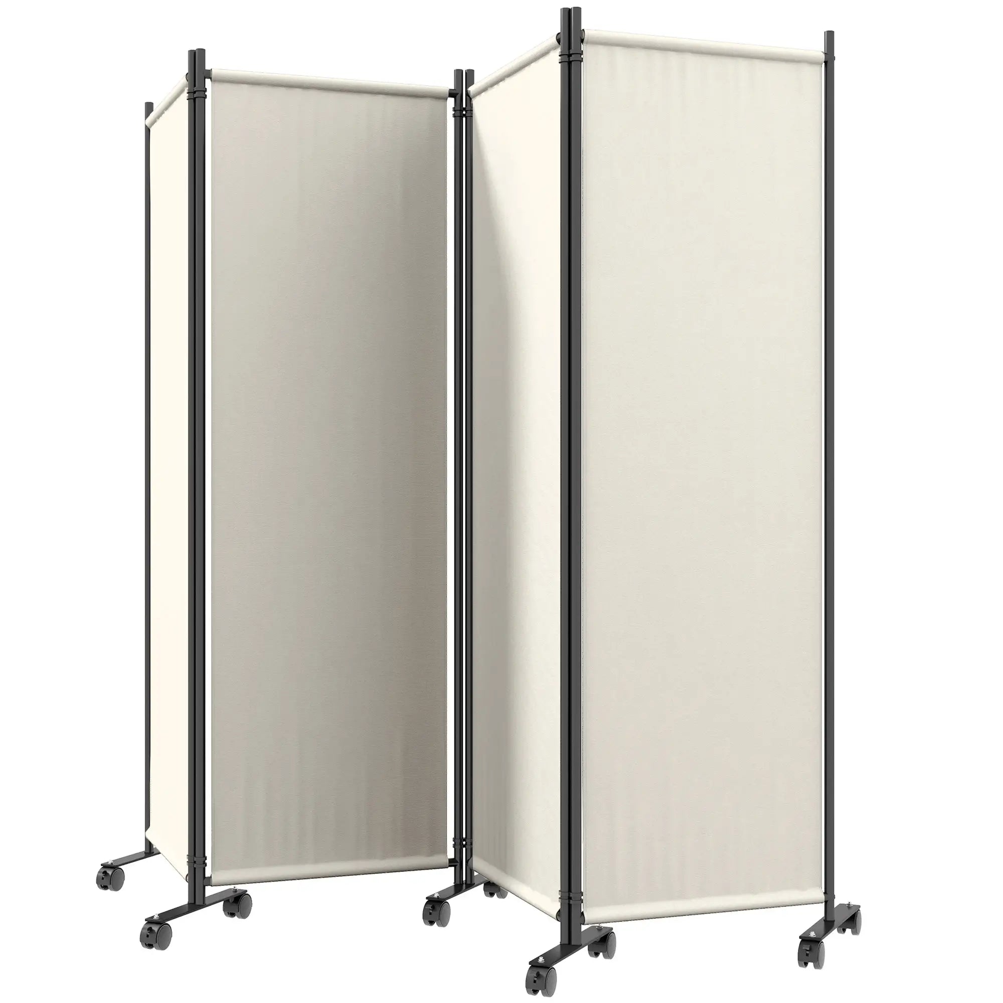 Folding Room Divider with Wheels, Privacy Screen, 5.6ft Tall Side Awnings Cream White, Dark Grey at Gallery Canada