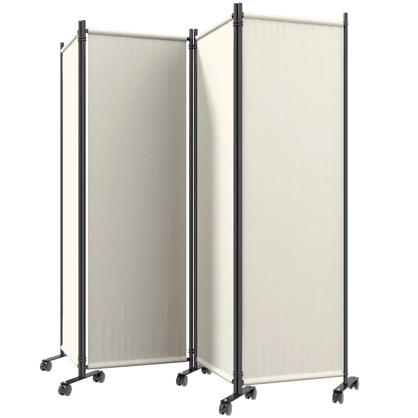 Folding Room Divider with Wheels, Privacy Screen, 5.6ft Tall Side Awnings Cream White, Dark Grey at Gallery Canada