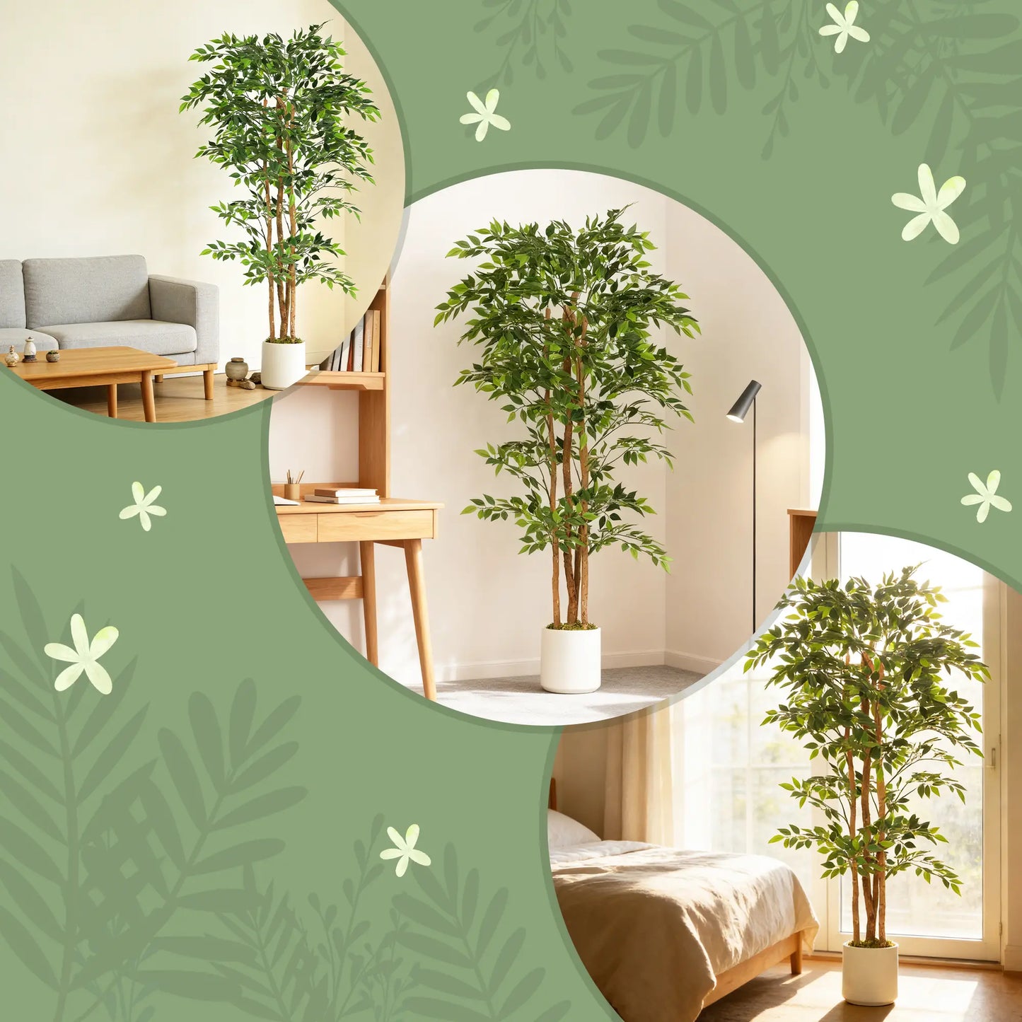 6FT Artificial Banyan Tree Set, Fake Potted Tree With Wood Trunk Artificial Trees at Gallery Canada