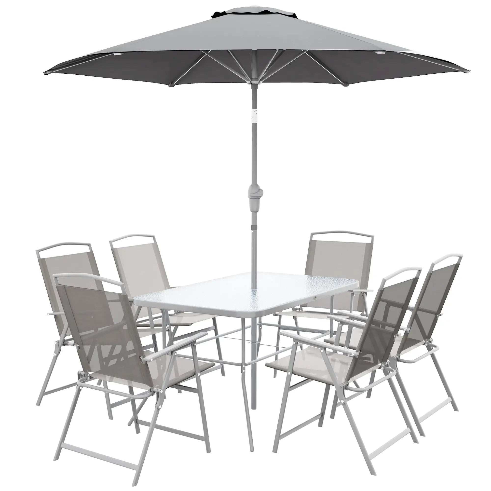 8 Piece Patio Dining Set, 6 Folding Chairs, Rectangle Table, Grey Outdoor Dining Sets Grey at Gallery Canada