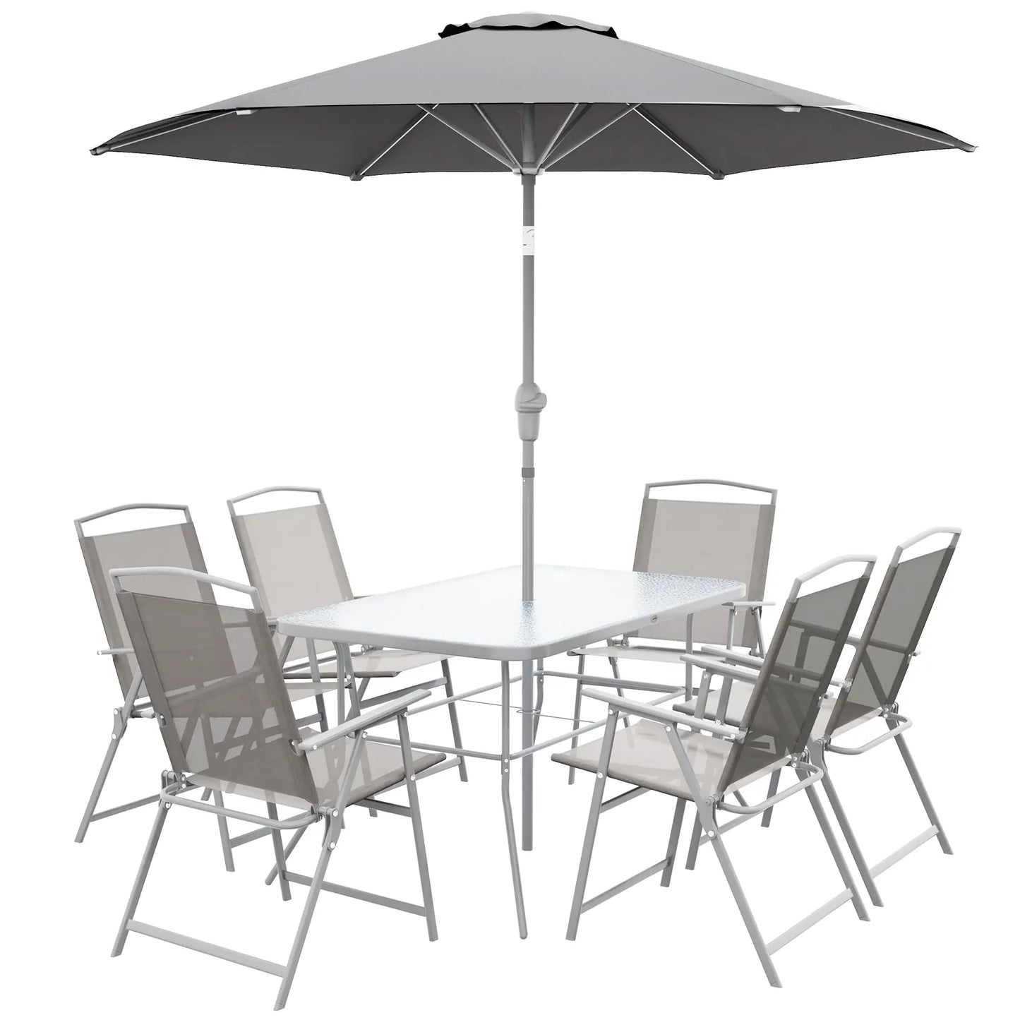 8 Piece Patio Dining Set, 6 Folding Chairs, Rectangle Table, Grey Outdoor Dining Sets Grey at Gallery Canada