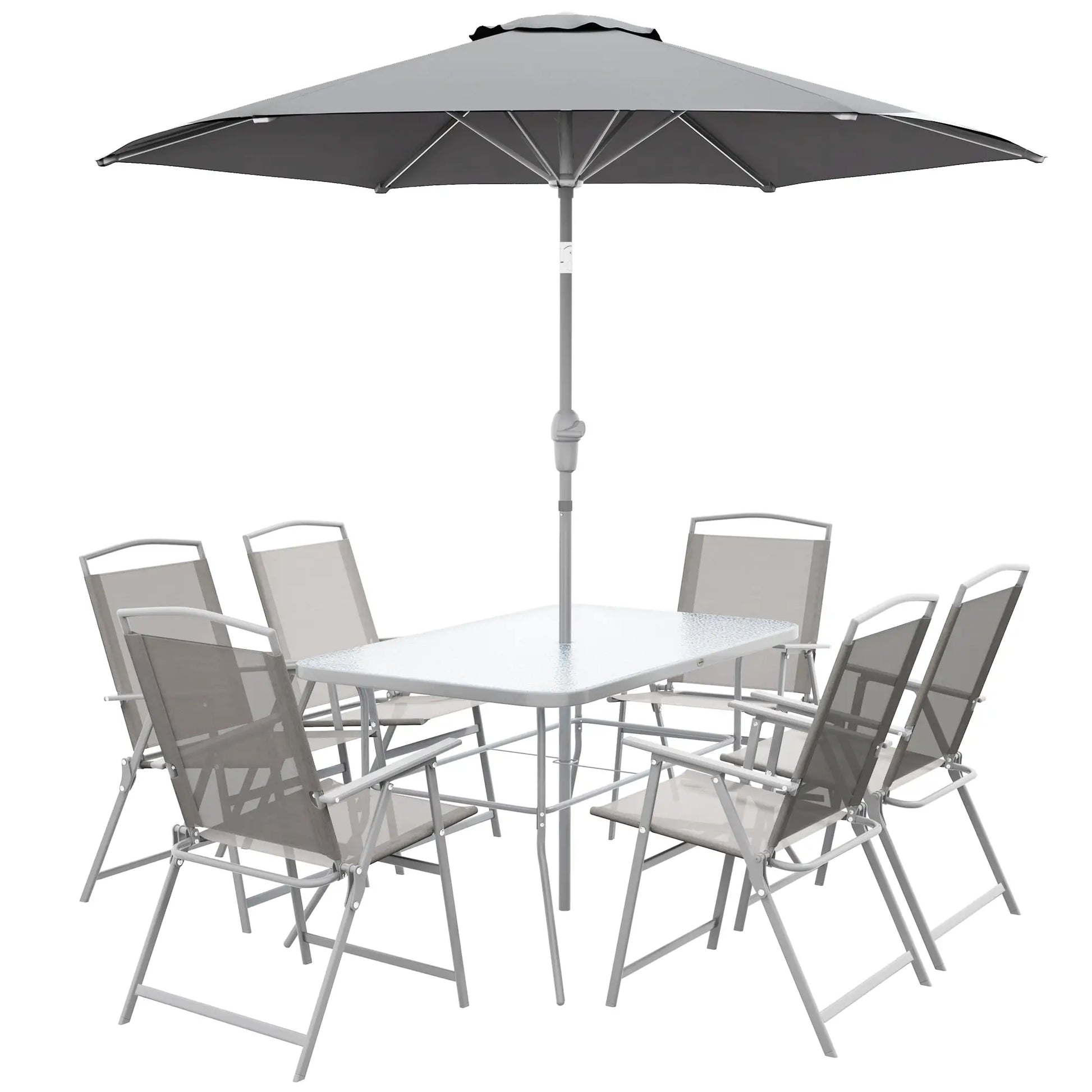 8 Piece Patio Dining Set, 6 Folding Chairs, Rectangle Table, Grey Outdoor Dining Sets Grey at Gallery Canada