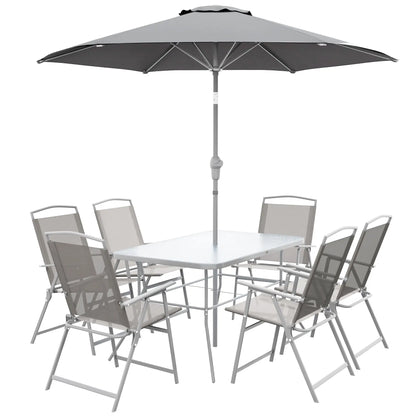 8 Piece Patio Dining Set, 6 Folding Chairs, Rectangle Table, Grey Outdoor Dining Sets Grey at Gallery Canada