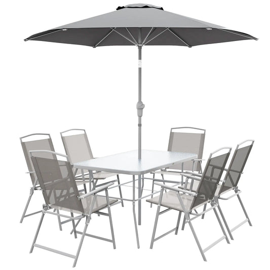 8 Piece Patio Dining Set, 6 Folding Chairs, Rectangle Table, Grey Outdoor Dining Sets Grey at Gallery Canada