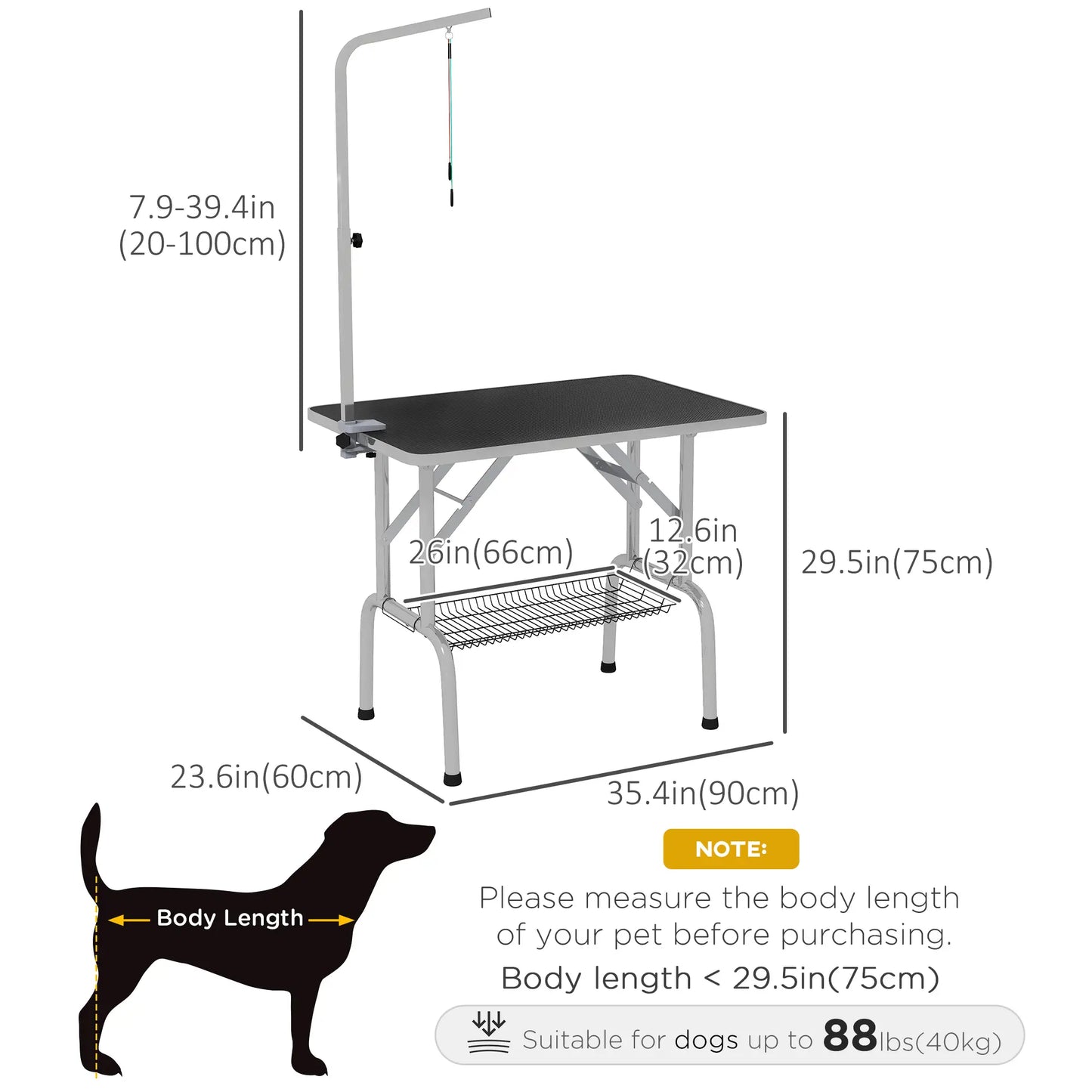 Foldable Dog Grooming Table, Height Adjustable Arm, Storage Shelf, Black Dog Grooming Tables at Gallery Canada