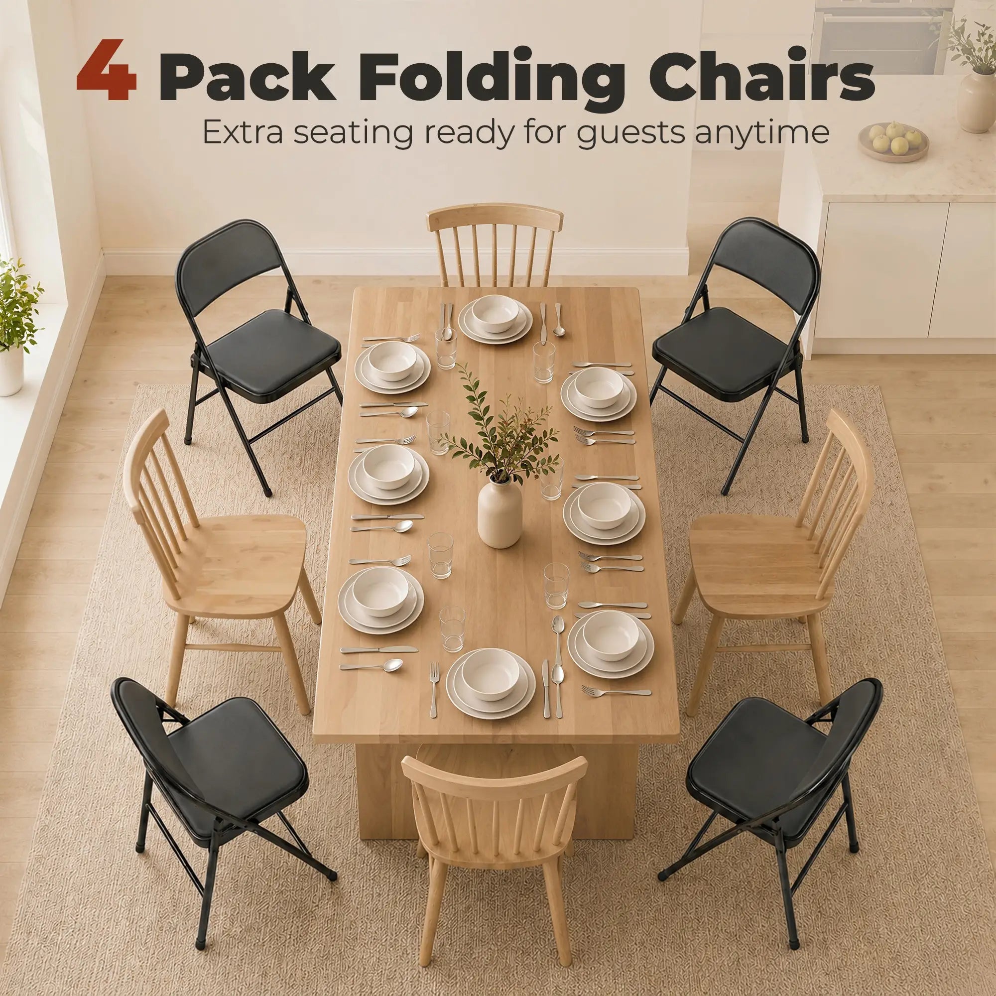 Set of 4 Metal Foldable Chairs, PU Leather Padded, Black Bar Stools at Gallery Canada