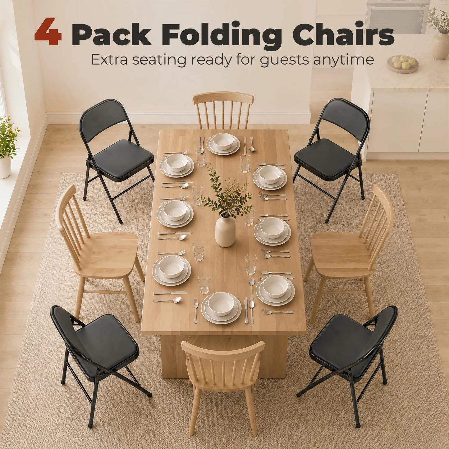 Set of 4 Metal Foldable Chairs, PU Leather Padded, Black Bar Stools at Gallery Canada