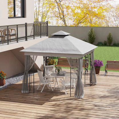 10'x10' Steel Patio Gazebo, Soft-Top, 2-Tier Polyester Roof, Light Grey Gazebos at Gallery Canada