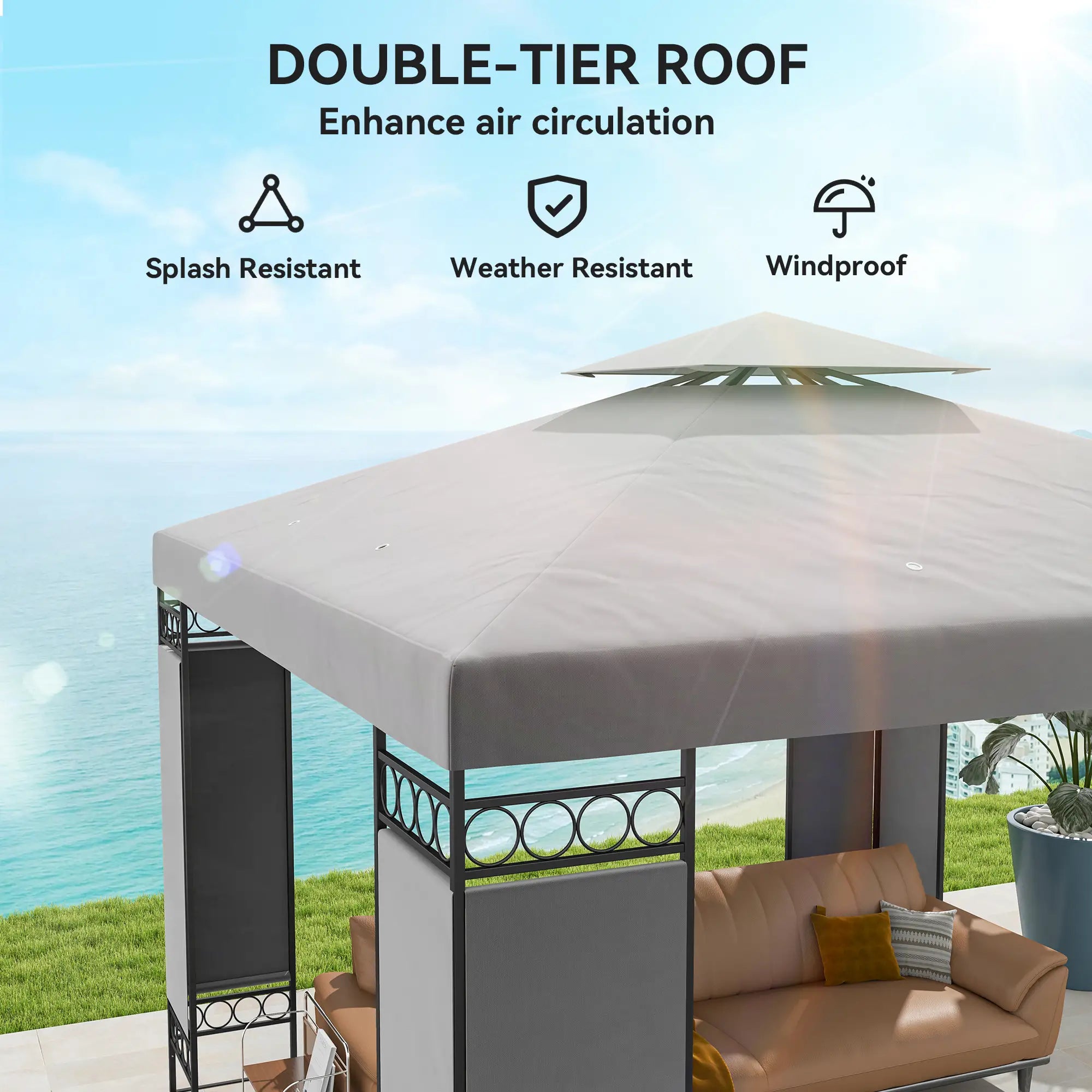 10x10 FT Canopy Gazebo, Double Roof With Screen Panels, Light Grey Gazebos at Gallery Canada