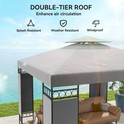 10x10 FT Canopy Gazebo, Double Roof With Screen Panels, Light Grey Gazebos at Gallery Canada