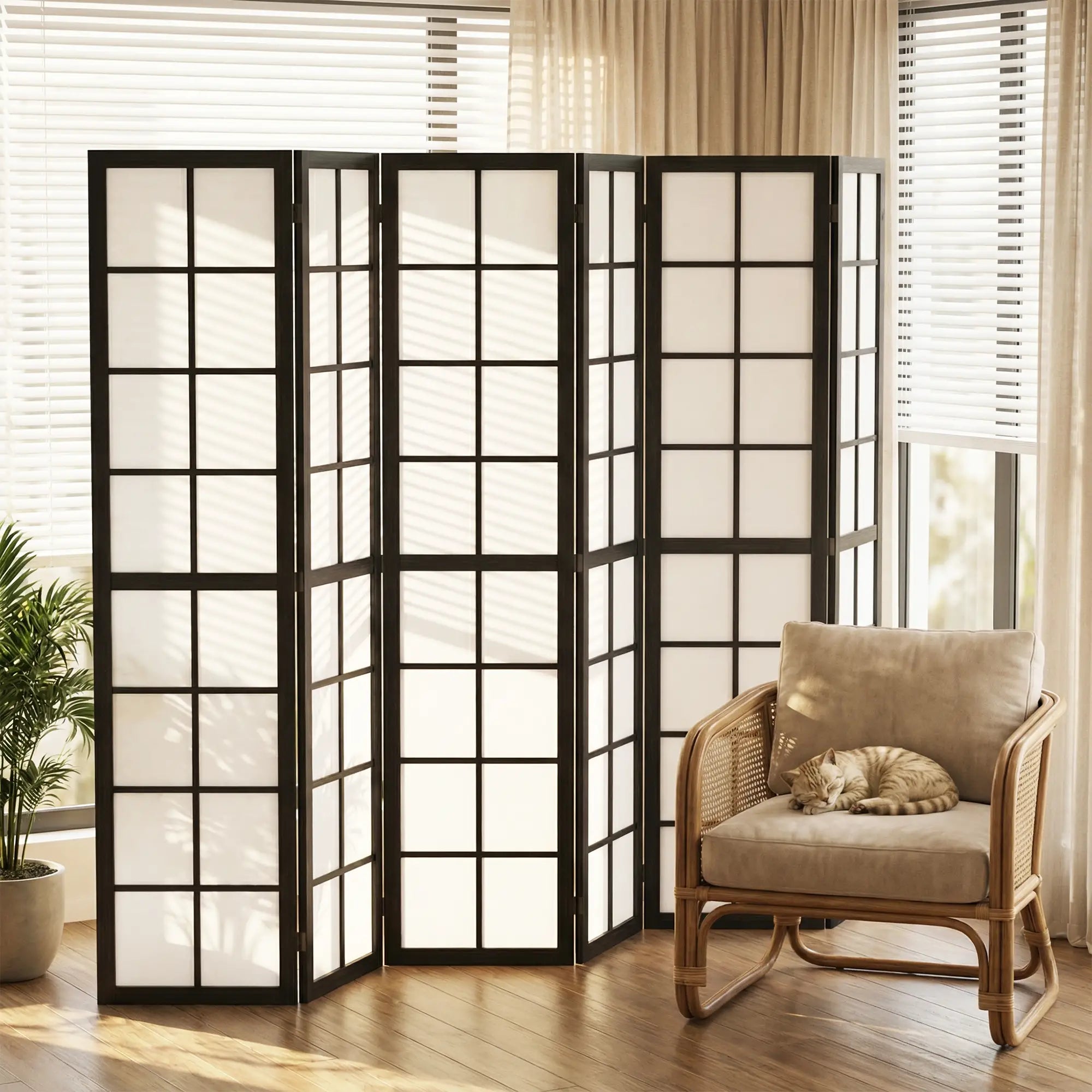 6 Panel Room Divider, 5.6 ft, Folding Wall Partition, Black Room Dividers at Gallery Canada