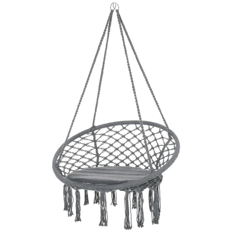 Hanging Rope Hammock Swing, Indoor Outdoor, Cotton-Polyester, Dark Grey