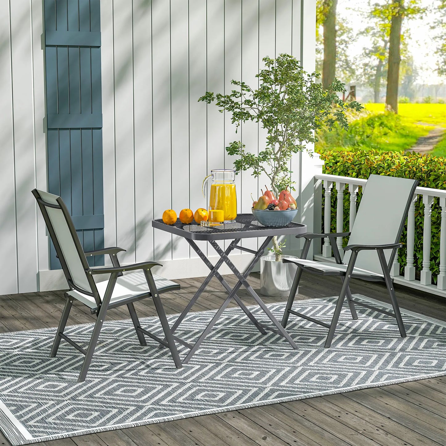27.5" Square Outdoor Folding Table, Grid Rattan-Like Top, Light Grey Patio Dinning Tables at Gallery Canada