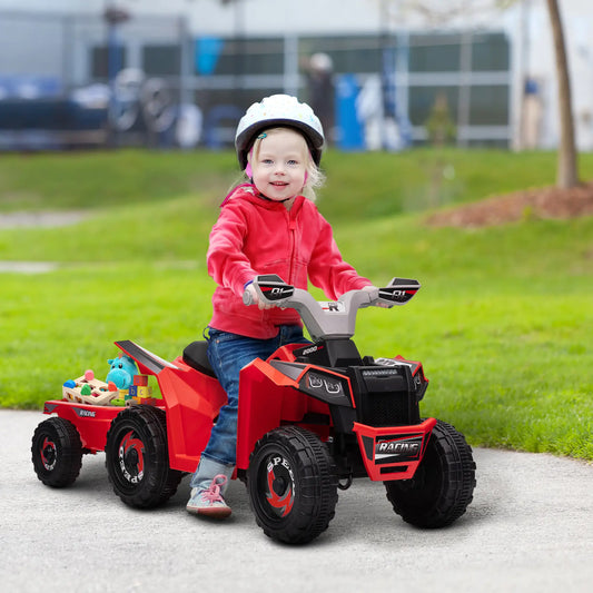 6V Electric Toy Car with Trailer, Forward Backward, Red Electric Ride On Toys Red, Grey, Black at Gallery Canada