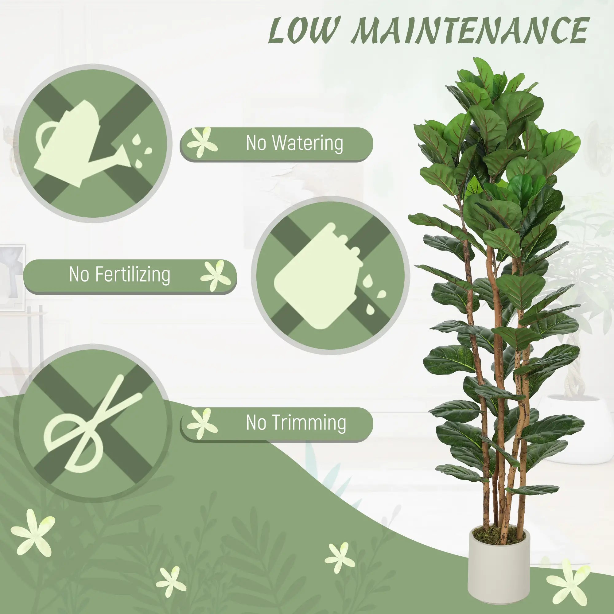 6FT Artificial Fiddle Leaf Fig Tree Set Of 2, Fake Potted Tree, Green Artificial Trees at Gallery Canada