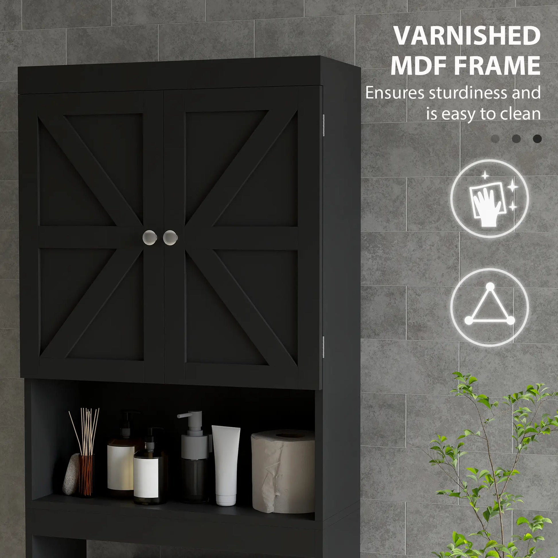 Over Toilet Cabinet, Bathroom Storage with Barn Doors, Open Shelf, Black Bathroom Cabinets at Gallery Canada