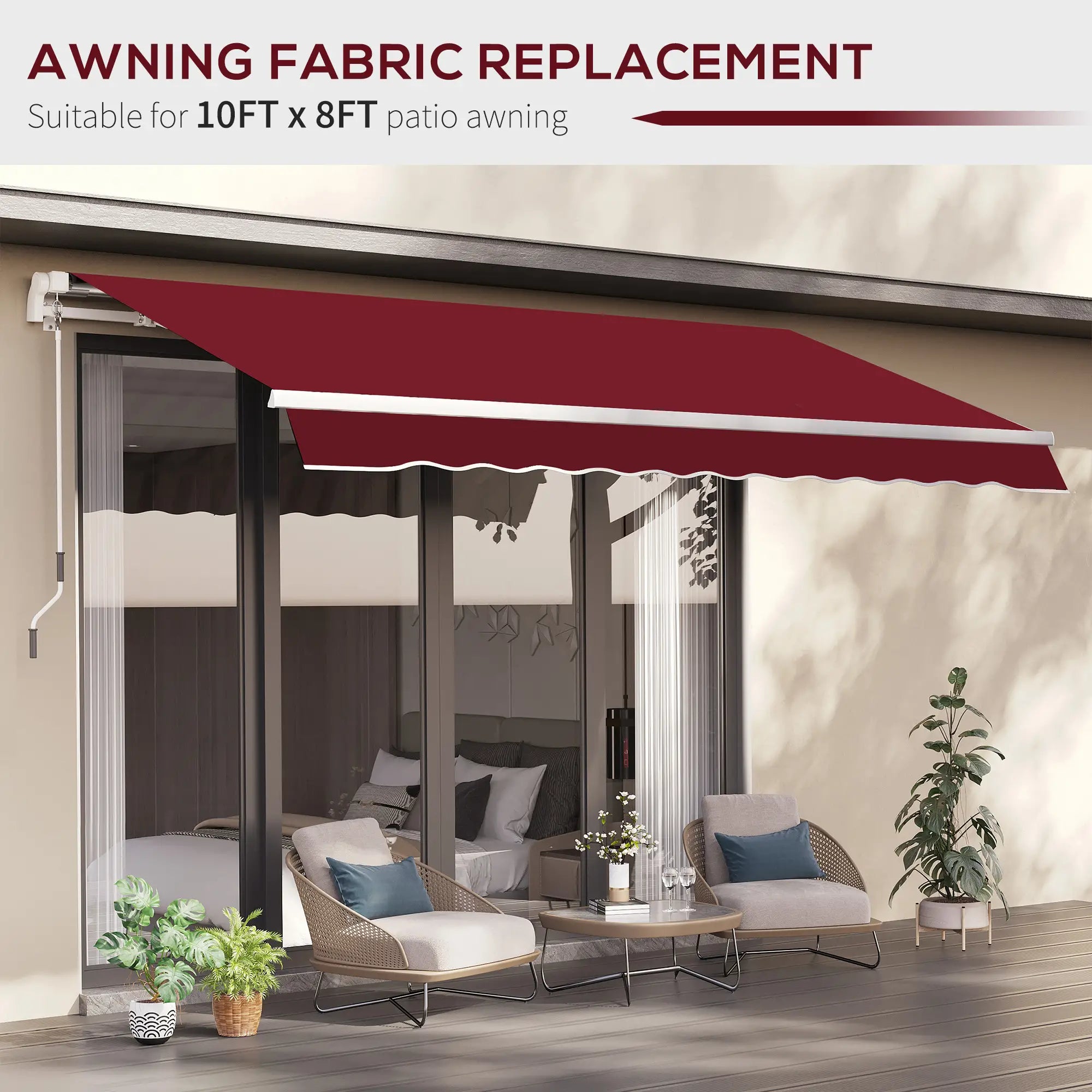 9' x 8' Outdoor Sunshade Canopy, Retractable Awning, UV Protection, Wine Red Awning Fabric Replacement at Gallery Canada