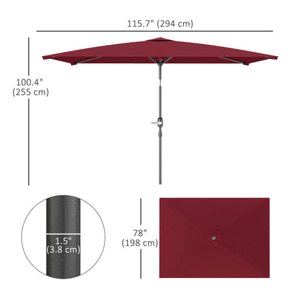 6.6x9.6ft Rectangle Aluminum Tilt Patio Umbrella, Outdoor Sunshade, Wine Red Sun Umbrellas at Gallery Canada