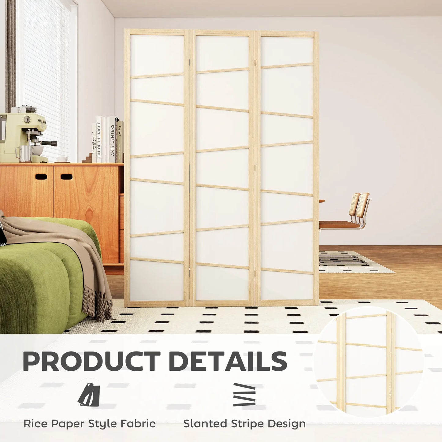 66.9" Folding Room Divider, 3 Panel Wood Frame Partition, Natural Wood Room Dividers at Gallery Canada