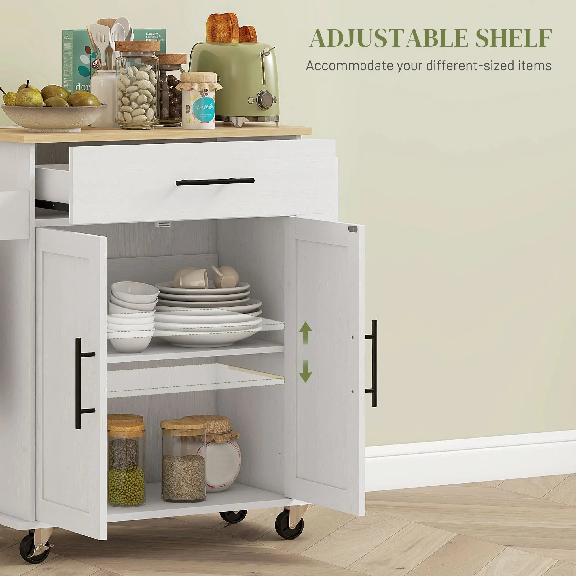 Rolling Kitchen Island with Wheels, Power Outlets, Drawer, Doors Kitchen Islands & Kitchen Carts at Gallery Canada
