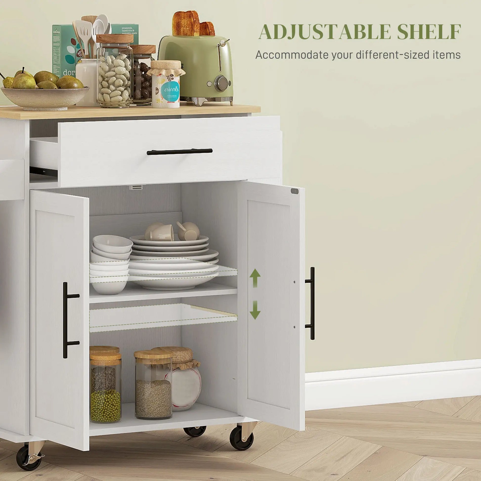 Rolling Kitchen Island with Wheels, Power Outlets, Drawer, Doors Kitchen Islands & Kitchen Carts at Gallery Canada