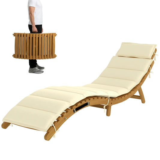 Folding Chaise Lounge Chair, Acacia Wood, Tanning, Cream White Lounger Chairs Natural Wood, Cream White at Gallery Canada