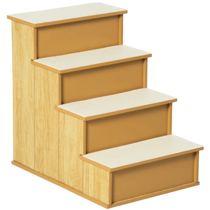 Dog Steps, Pet Stairs for Bed, Cat Ladder for Couch, Non-Slip Carpet, 15.7" x 23.2" x 21.3", Natural Wood Dog Stairs Natural at Gallery Canada