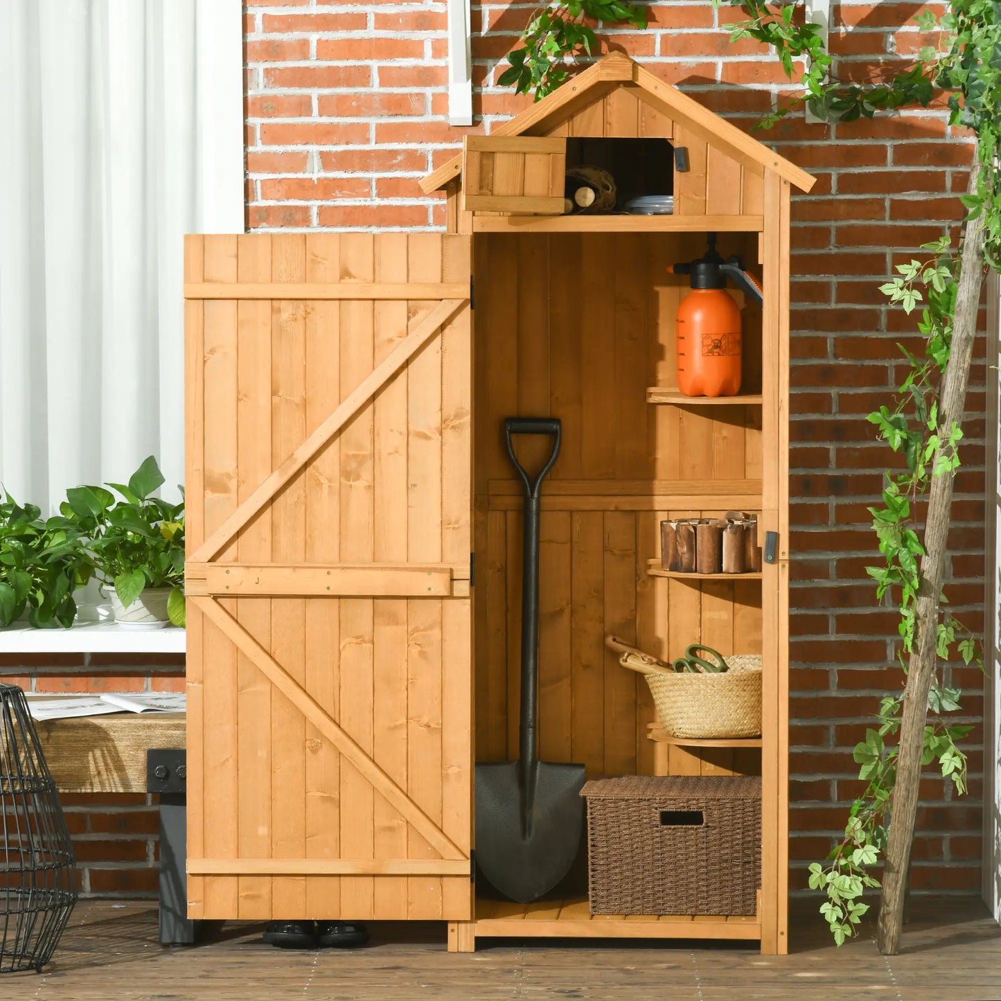 30" x 21" x 71" Garden Storage Shed, Outdoor Tool House, 3 Tier Shelves, Brown Sheds at Gallery Canada