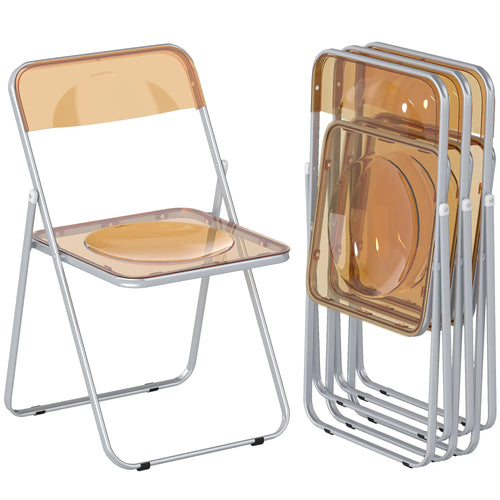 4 Pack Acrylic Foldable Chairs, Transparent, Orange